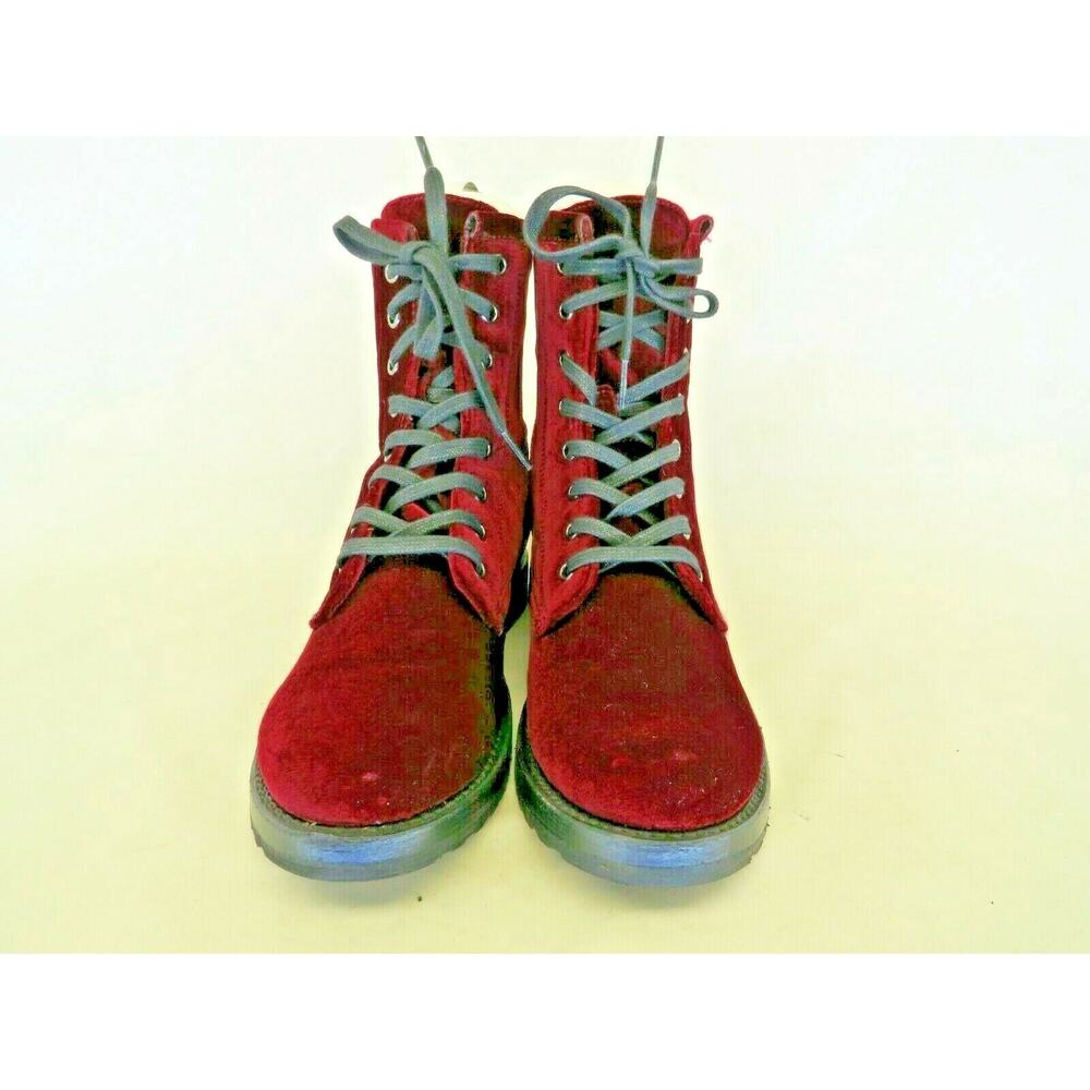 FRYE Red Velvet Combat 6.5" Ankle Boots Bootie Womens Size 6 B - Picture 5 of 11